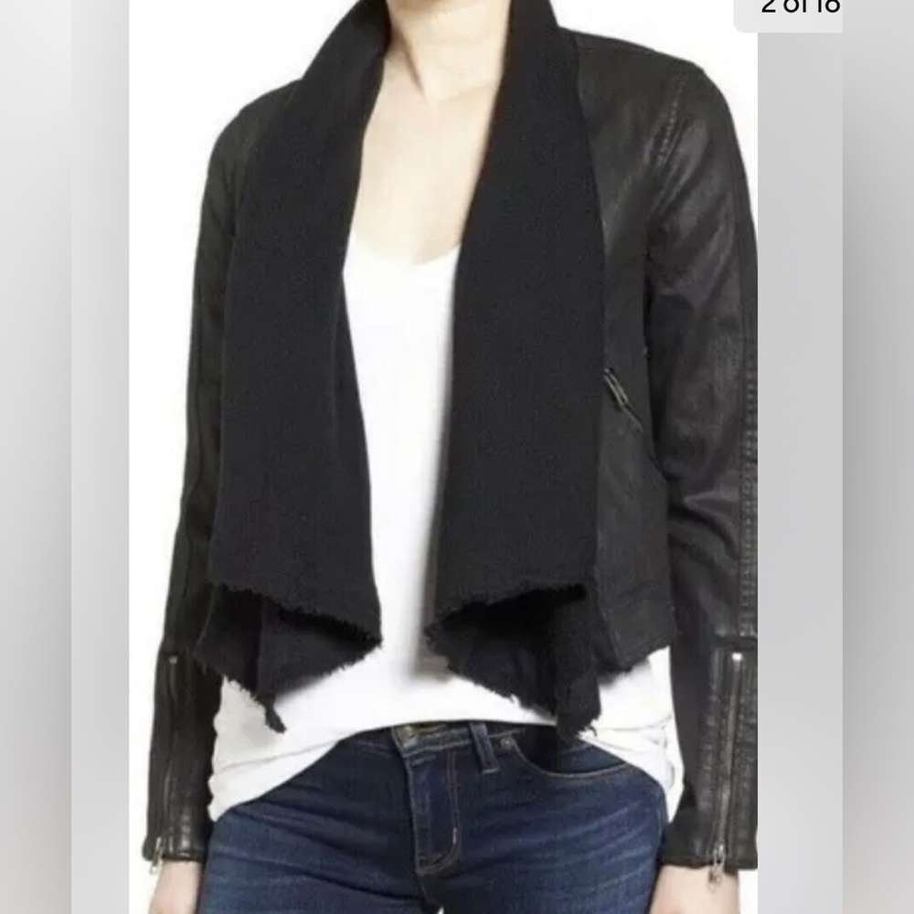 Free People Drape Front Moto Jacket size 8‎ black faux leather